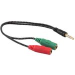 Adattatore audio telato 20cm 1x jack 3.5mm maschio 2x jack 3.5mm femmina microfono-cuffie
 A1609