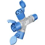 Adattatore CEE blu da campeggio con spina 16A e 3 prese CEE 230V IP44 4040849762376 76237 F1084