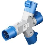 Adattatore CEE blu da campeggio con spina 16A e 3 prese CEE 230V IP44 4040849762376 76237 F1084