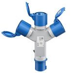 Adattatore CEE blu da campeggio con spina 16A e 3 prese CEE 230V IP44 4040849762376 76237 F1084